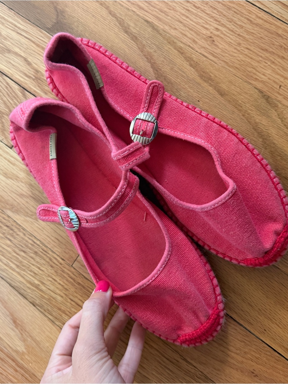 Free People Pink Canvas Espadrille Mary Jane Flats